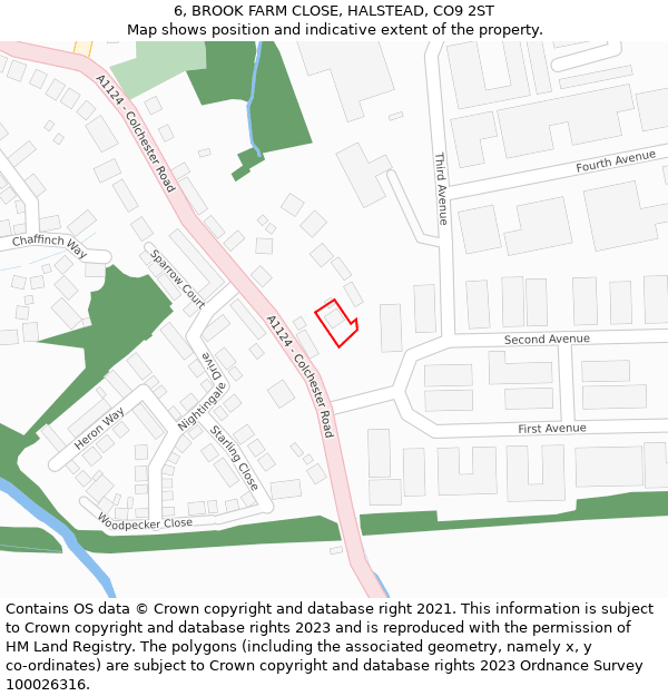 6, BROOK FARM CLOSE, HALSTEAD, CO9 2ST: Location map and indicative extent of plot