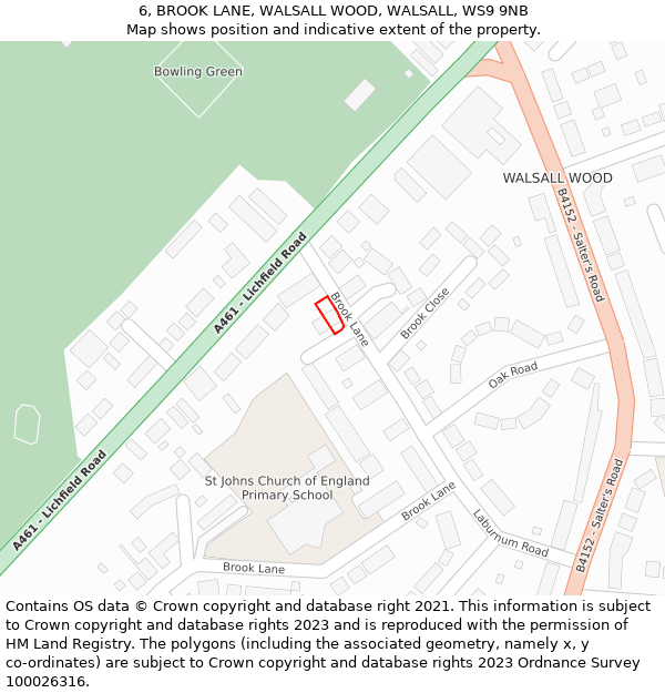 6, BROOK LANE, WALSALL WOOD, WALSALL, WS9 9NB: Location map and indicative extent of plot