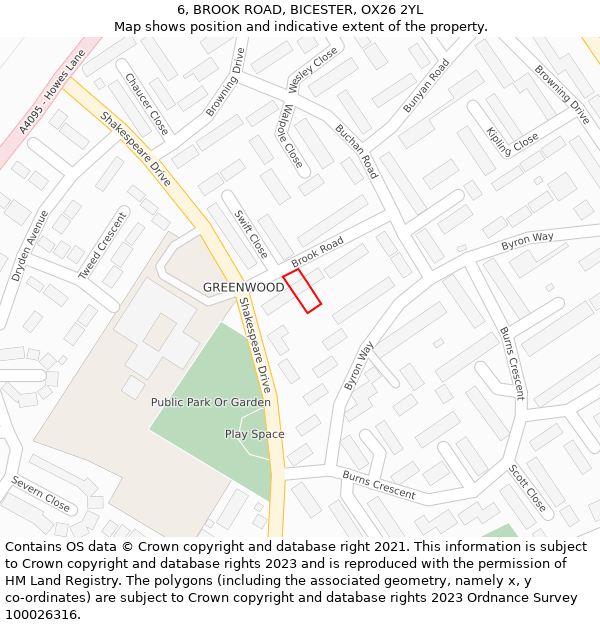 6, BROOK ROAD, BICESTER, OX26 2YL: Location map and indicative extent of plot