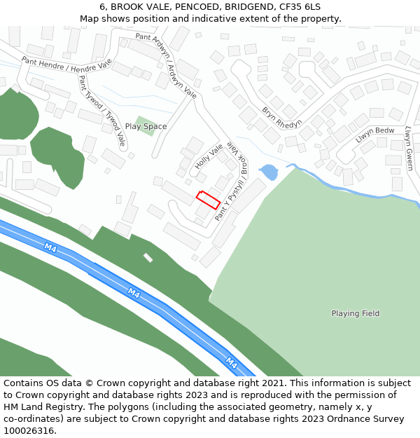 6, BROOK VALE, PENCOED, BRIDGEND, CF35 6LS: Location map and indicative extent of plot