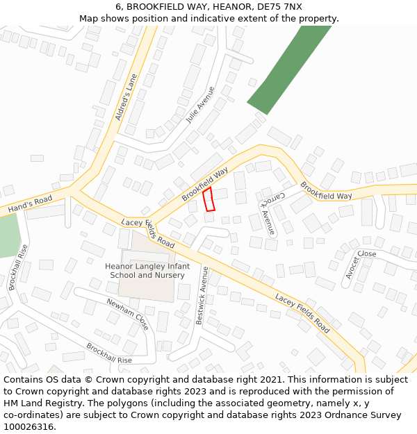 6, BROOKFIELD WAY, HEANOR, DE75 7NX: Location map and indicative extent of plot