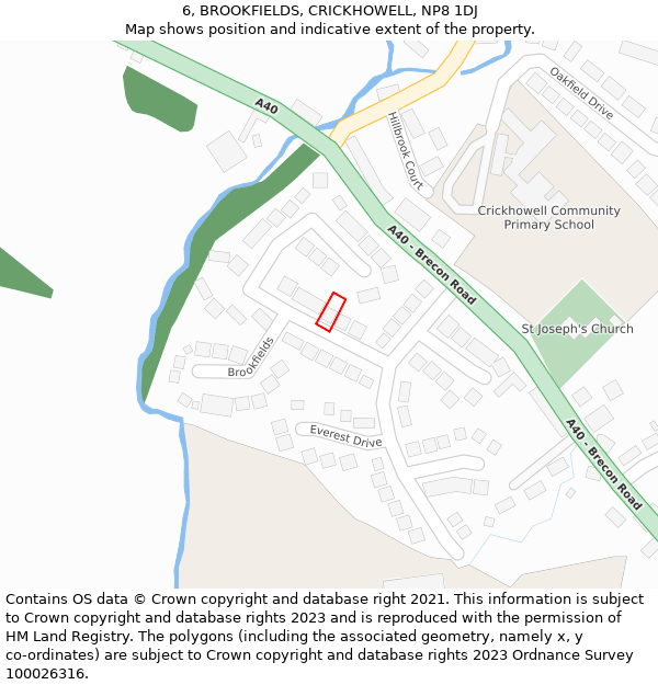 6, BROOKFIELDS, CRICKHOWELL, NP8 1DJ: Location map and indicative extent of plot