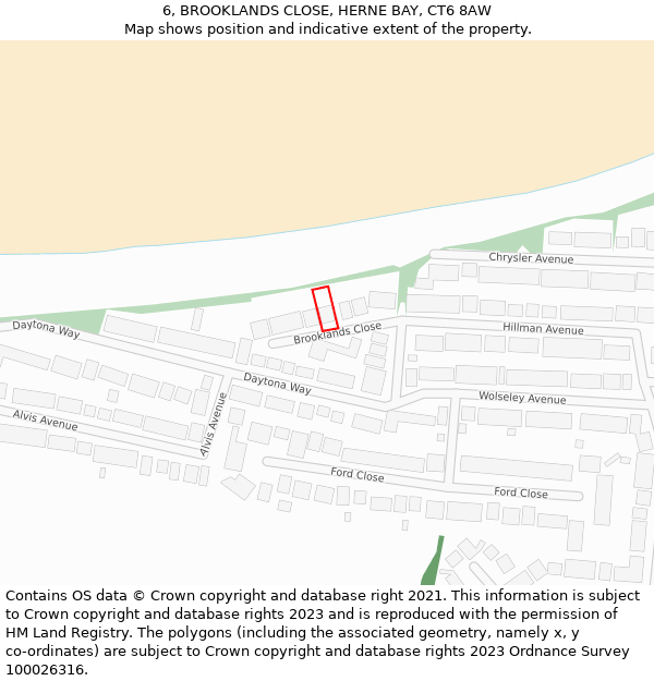 6, BROOKLANDS CLOSE, HERNE BAY, CT6 8AW: Location map and indicative extent of plot