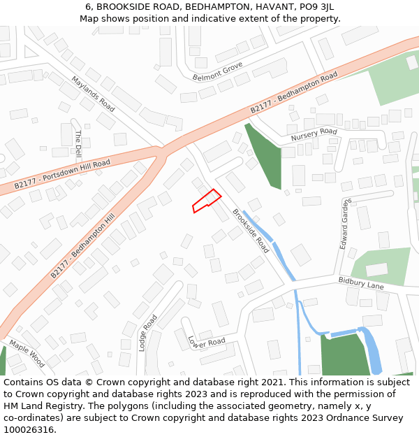 6, BROOKSIDE ROAD, BEDHAMPTON, HAVANT, PO9 3JL: Location map and indicative extent of plot