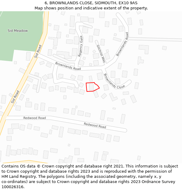 6, BROWNLANDS CLOSE, SIDMOUTH, EX10 9AS: Location map and indicative extent of plot