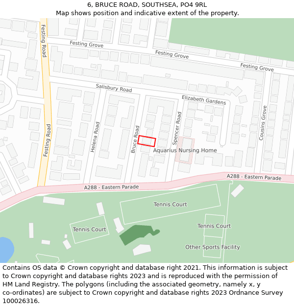 6, BRUCE ROAD, SOUTHSEA, PO4 9RL: Location map and indicative extent of plot