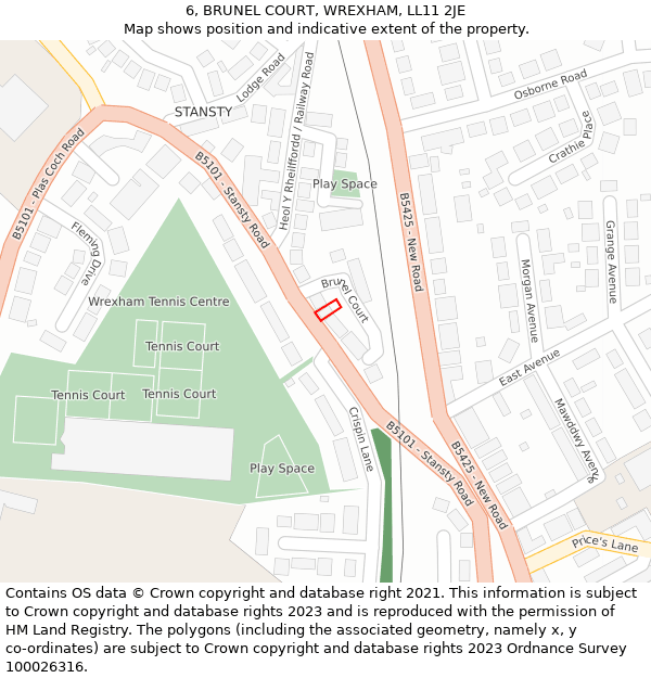 6, BRUNEL COURT, WREXHAM, LL11 2JE: Location map and indicative extent of plot