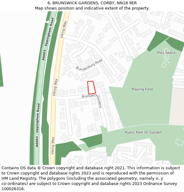 6, BRUNSWICK GARDENS, CORBY, NN18 9ER: Location map and indicative extent of plot