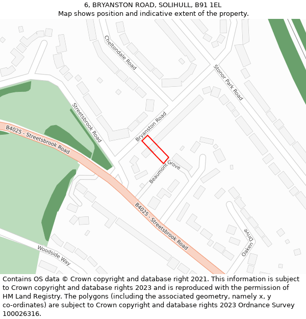 6, BRYANSTON ROAD, SOLIHULL, B91 1EL: Location map and indicative extent of plot