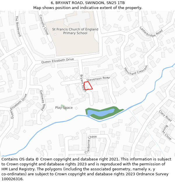 6, BRYANT ROAD, SWINDON, SN25 1TB: Location map and indicative extent of plot