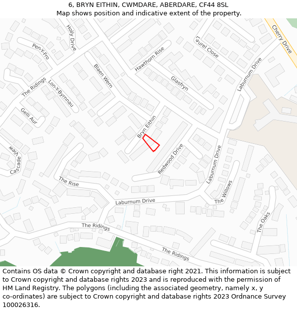 6, BRYN EITHIN, CWMDARE, ABERDARE, CF44 8SL: Location map and indicative extent of plot