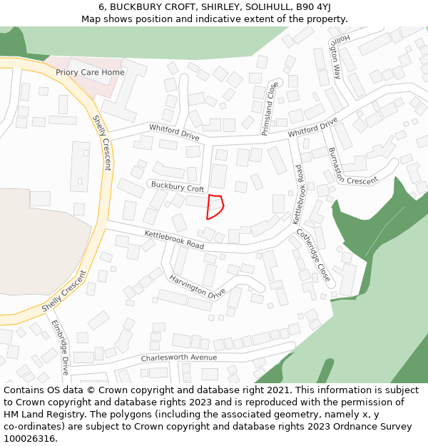 6, BUCKBURY CROFT, SHIRLEY, SOLIHULL, B90 4YJ: Location map and indicative extent of plot