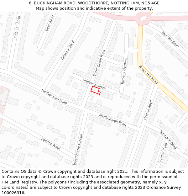 6, BUCKINGHAM ROAD, WOODTHORPE, NOTTINGHAM, NG5 4GE: Location map and indicative extent of plot