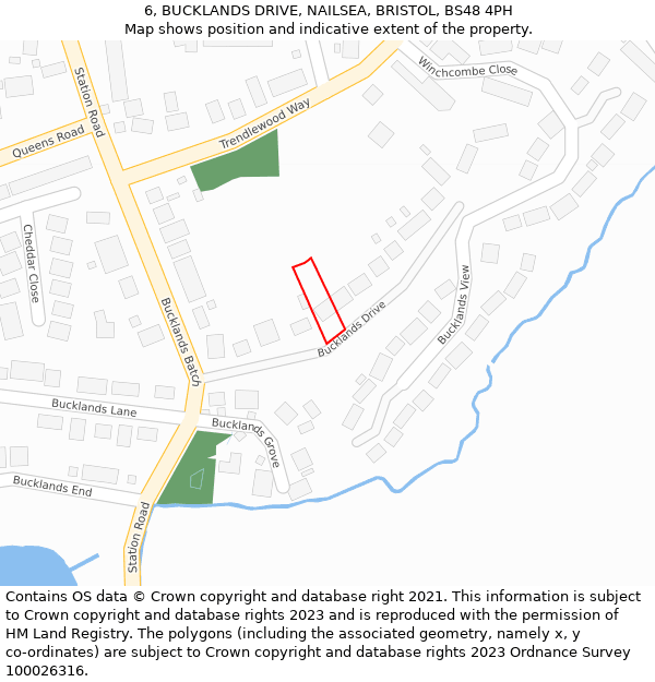 6, BUCKLANDS DRIVE, NAILSEA, BRISTOL, BS48 4PH: Location map and indicative extent of plot