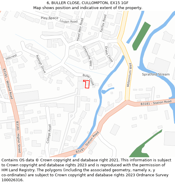 6, BULLER CLOSE, CULLOMPTON, EX15 1GF: Location map and indicative extent of plot