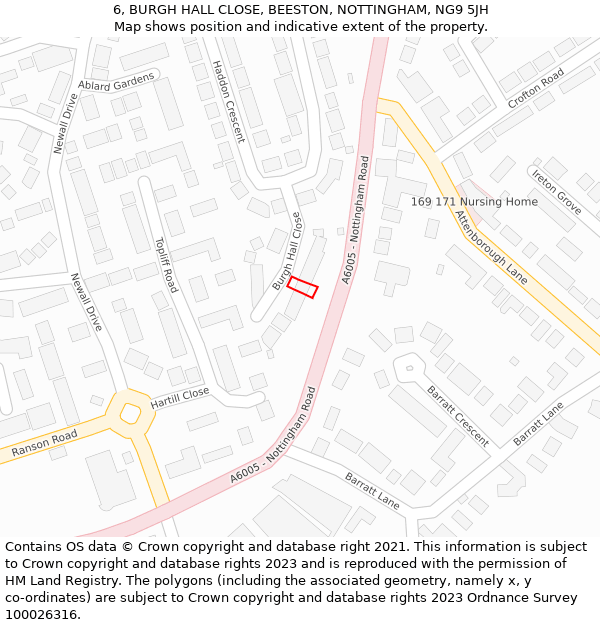 6, BURGH HALL CLOSE, BEESTON, NOTTINGHAM, NG9 5JH: Location map and indicative extent of plot