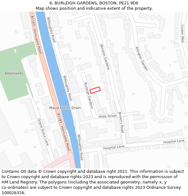 6, BURLEIGH GARDENS, BOSTON, PE21 9DE: Location map and indicative extent of plot