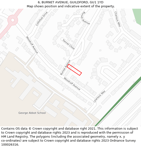 6, BURNET AVENUE, GUILDFORD, GU1 1YD: Location map and indicative extent of plot