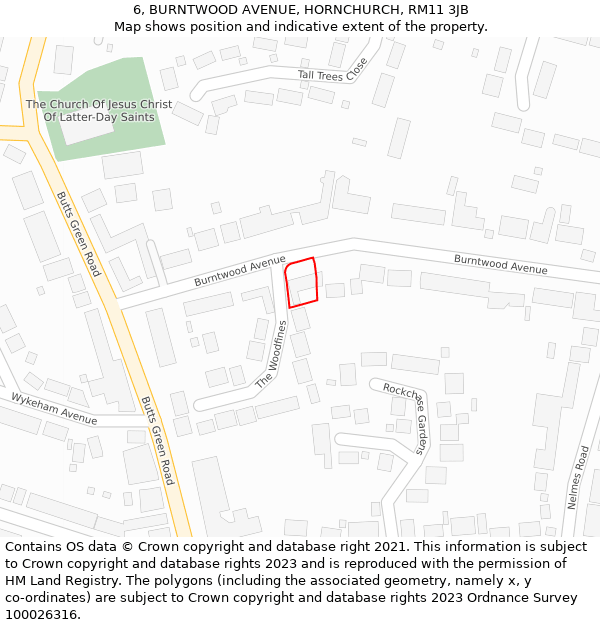6, BURNTWOOD AVENUE, HORNCHURCH, RM11 3JB: Location map and indicative extent of plot