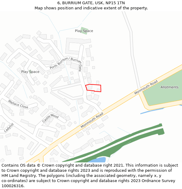 6, BURRIUM GATE, USK, NP15 1TN: Location map and indicative extent of plot