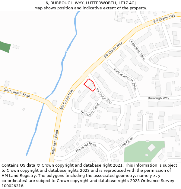 6, BURROUGH WAY, LUTTERWORTH, LE17 4GJ: Location map and indicative extent of plot