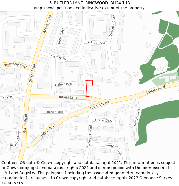 6, BUTLERS LANE, RINGWOOD, BH24 1UB: Location map and indicative extent of plot