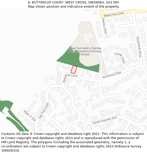 6, BUTTERCUP COURT, WEST CROSS, SWANSEA, SA3 5RY: Location map and indicative extent of plot