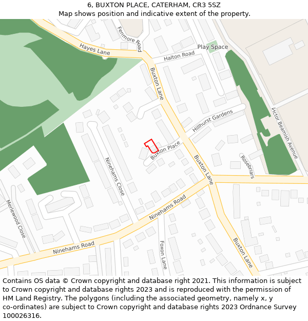 6, BUXTON PLACE, CATERHAM, CR3 5SZ: Location map and indicative extent of plot