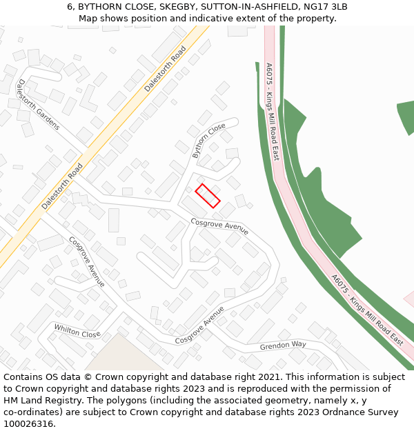 6, BYTHORN CLOSE, SKEGBY, SUTTON-IN-ASHFIELD, NG17 3LB: Location map and indicative extent of plot