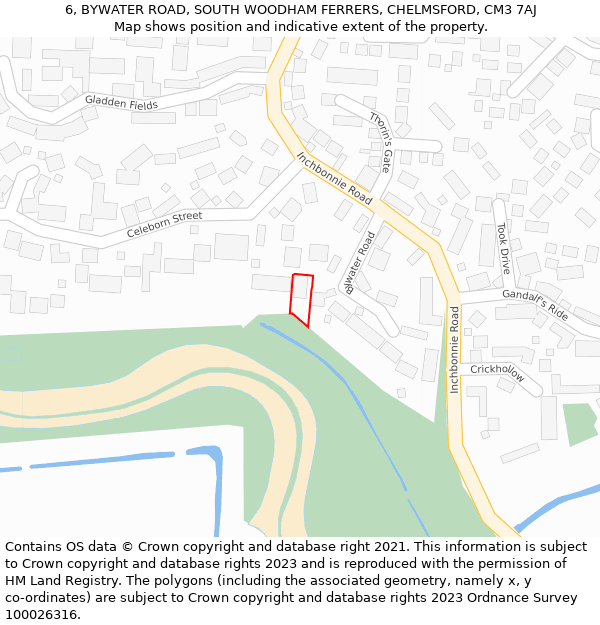 6, BYWATER ROAD, SOUTH WOODHAM FERRERS, CHELMSFORD, CM3 7AJ: Location map and indicative extent of plot