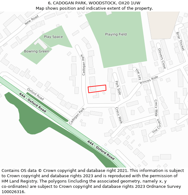 6, CADOGAN PARK, WOODSTOCK, OX20 1UW: Location map and indicative extent of plot