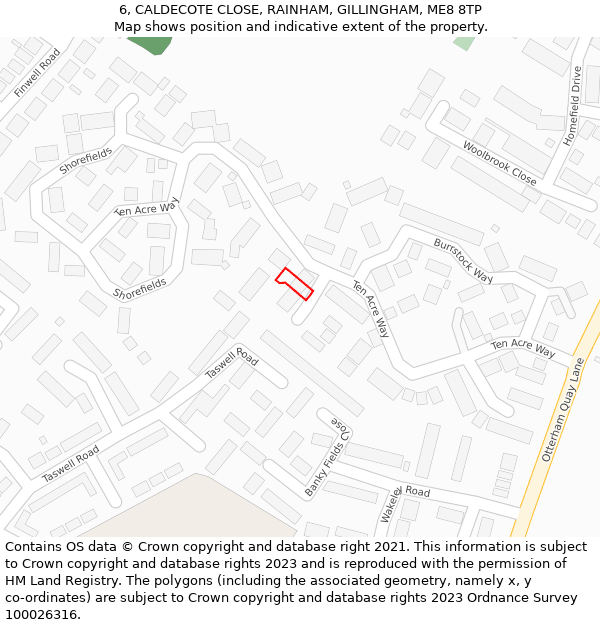 6, CALDECOTE CLOSE, RAINHAM, GILLINGHAM, ME8 8TP: Location map and indicative extent of plot