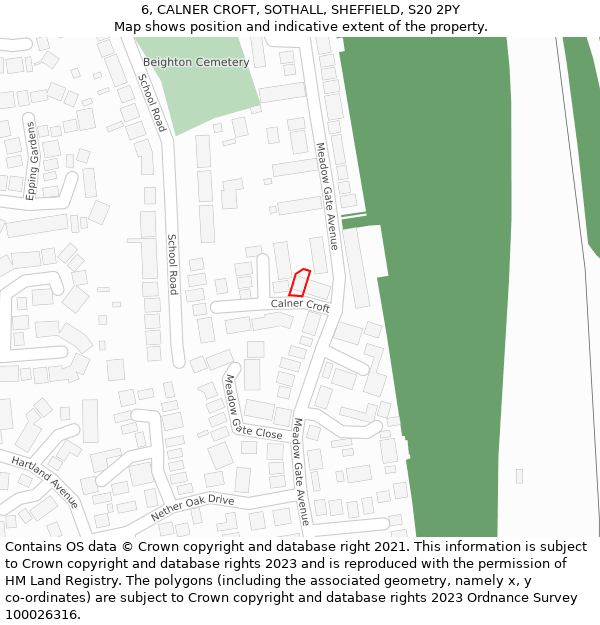 6, CALNER CROFT, SOTHALL, SHEFFIELD, S20 2PY: Location map and indicative extent of plot