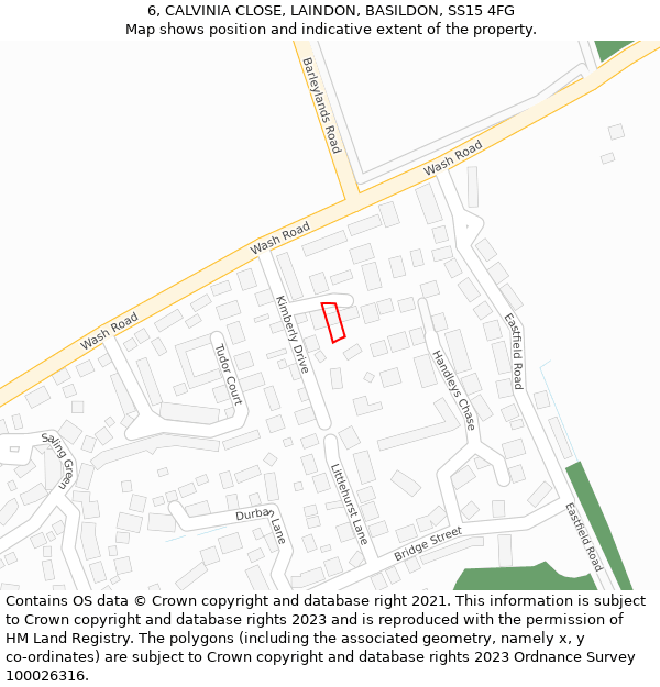 6, CALVINIA CLOSE, LAINDON, BASILDON, SS15 4FG: Location map and indicative extent of plot