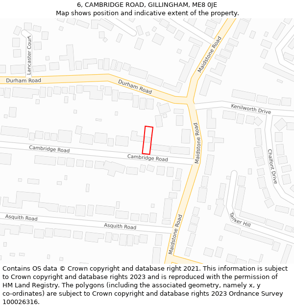 6, CAMBRIDGE ROAD, GILLINGHAM, ME8 0JE: Location map and indicative extent of plot