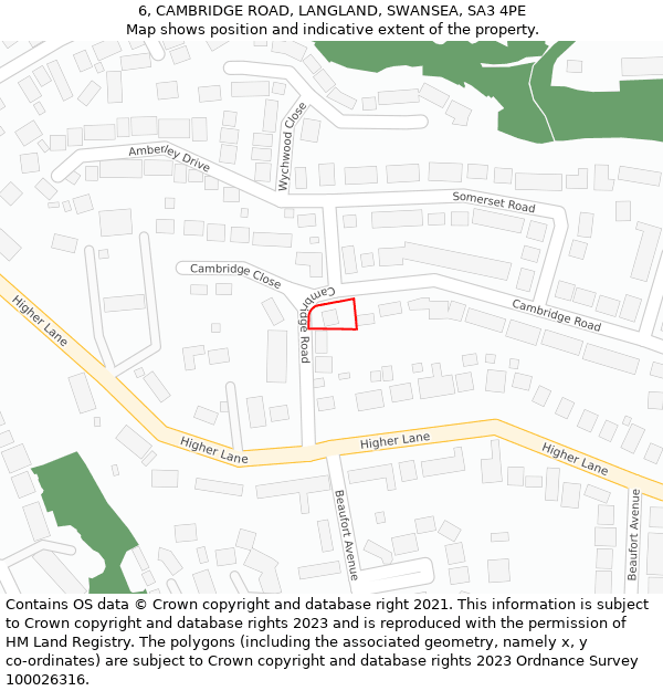 6, CAMBRIDGE ROAD, LANGLAND, SWANSEA, SA3 4PE: Location map and indicative extent of plot