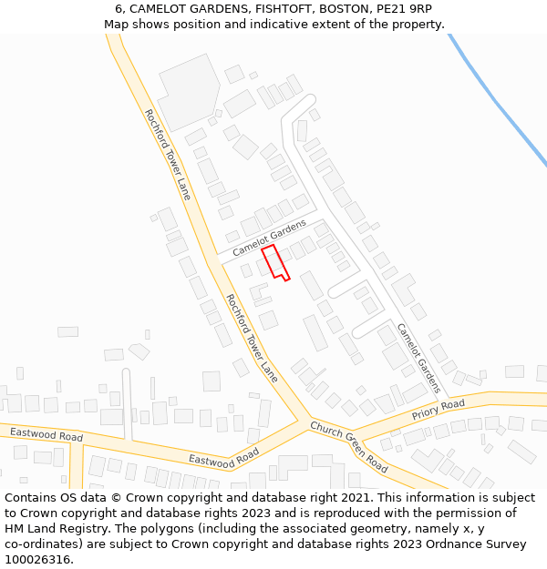 6, CAMELOT GARDENS, FISHTOFT, BOSTON, PE21 9RP: Location map and indicative extent of plot