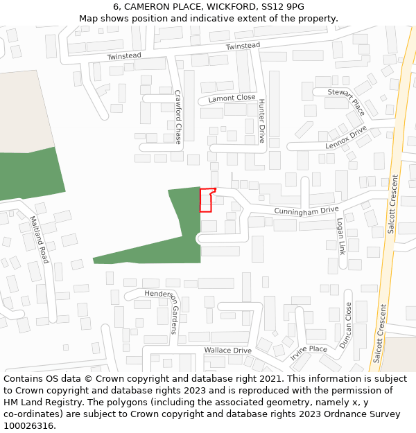 6, CAMERON PLACE, WICKFORD, SS12 9PG: Location map and indicative extent of plot