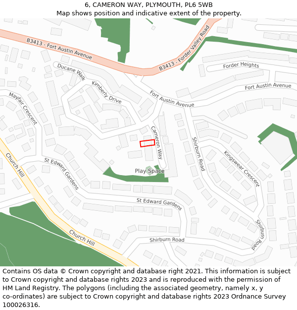 6, CAMERON WAY, PLYMOUTH, PL6 5WB: Location map and indicative extent of plot