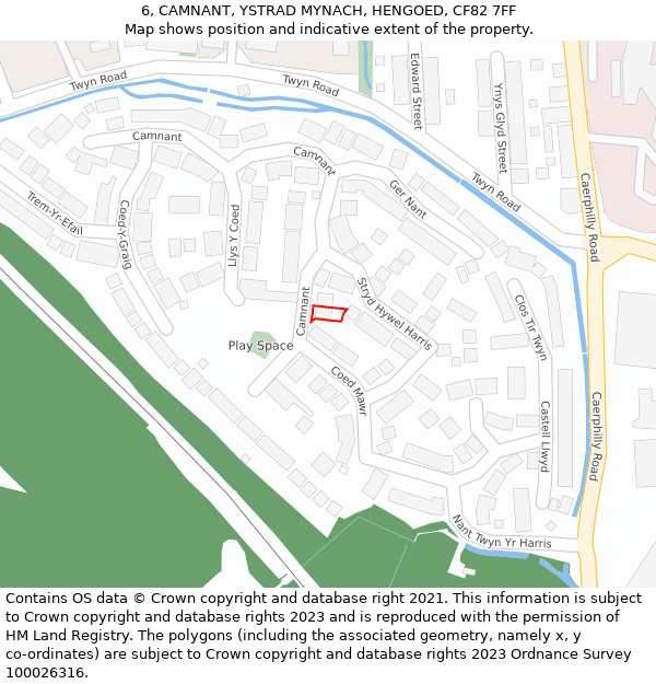 6, CAMNANT, YSTRAD MYNACH, HENGOED, CF82 7FF: Location map and indicative extent of plot