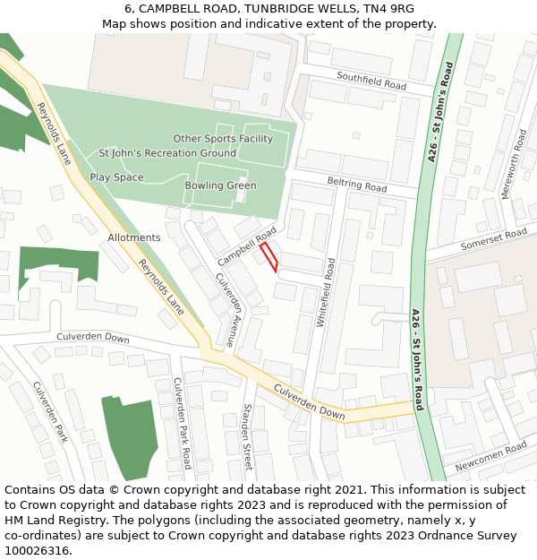 6, CAMPBELL ROAD, TUNBRIDGE WELLS, TN4 9RG: Location map and indicative extent of plot