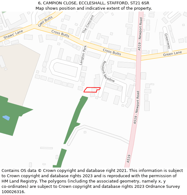 6, CAMPION CLOSE, ECCLESHALL, STAFFORD, ST21 6SR: Location map and indicative extent of plot