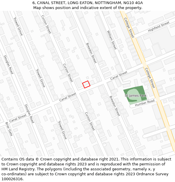 6, CANAL STREET, LONG EATON, NOTTINGHAM, NG10 4GA: Location map and indicative extent of plot