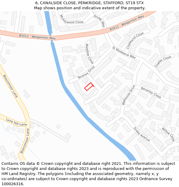 6, CANALSIDE CLOSE, PENKRIDGE, STAFFORD, ST19 5TX: Location map and indicative extent of plot