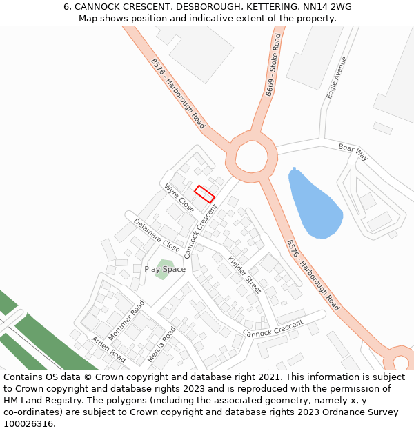 6, CANNOCK CRESCENT, DESBOROUGH, KETTERING, NN14 2WG: Location map and indicative extent of plot