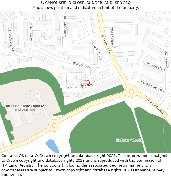 6, CANONSFIELD CLOSE, SUNDERLAND, SR3 2SQ: Location map and indicative extent of plot