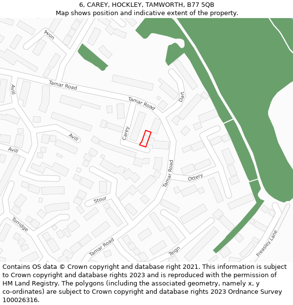 6, CAREY, HOCKLEY, TAMWORTH, B77 5QB: Location map and indicative extent of plot