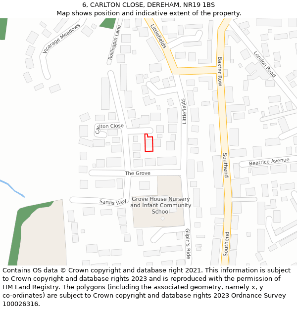 6, CARLTON CLOSE, DEREHAM, NR19 1BS: Location map and indicative extent of plot