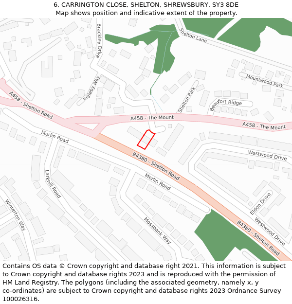 6, CARRINGTON CLOSE, SHELTON, SHREWSBURY, SY3 8DE: Location map and indicative extent of plot