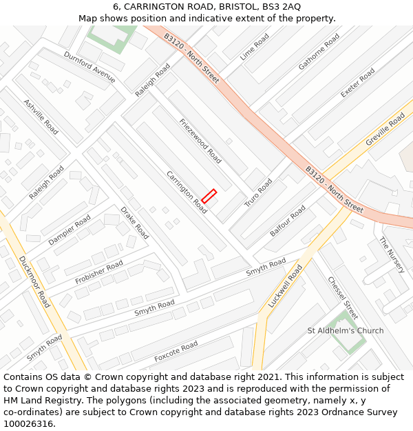 6, CARRINGTON ROAD, BRISTOL, BS3 2AQ: Location map and indicative extent of plot